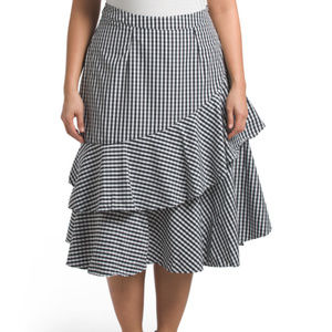 NWT Kaktus Plus Gingham Ruffle Wrap Style Skirt